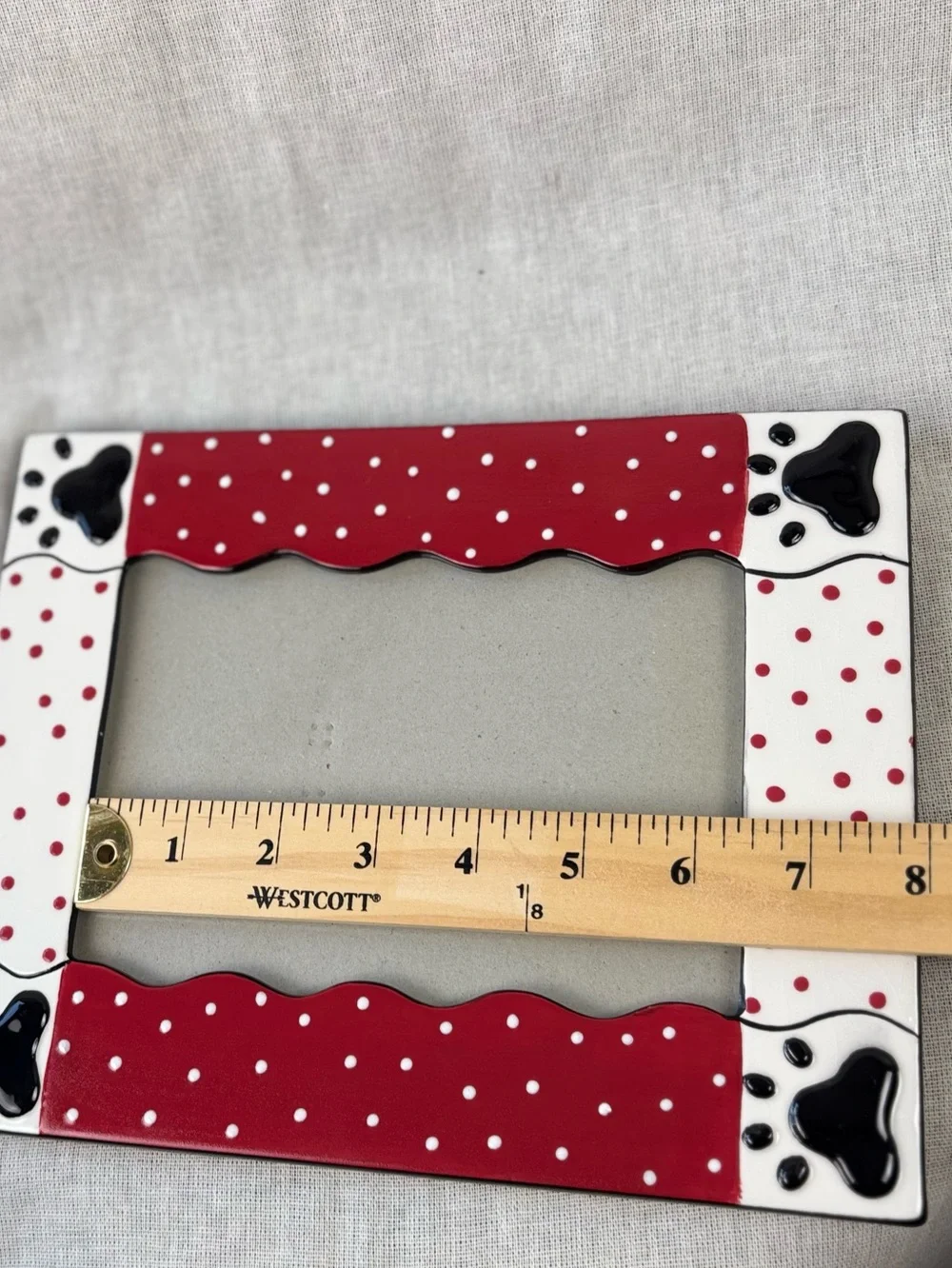 VTG Boyds Home Ceramic Paw Print Pet Photo Frame Red White 5x7 Dog Cat 2004
